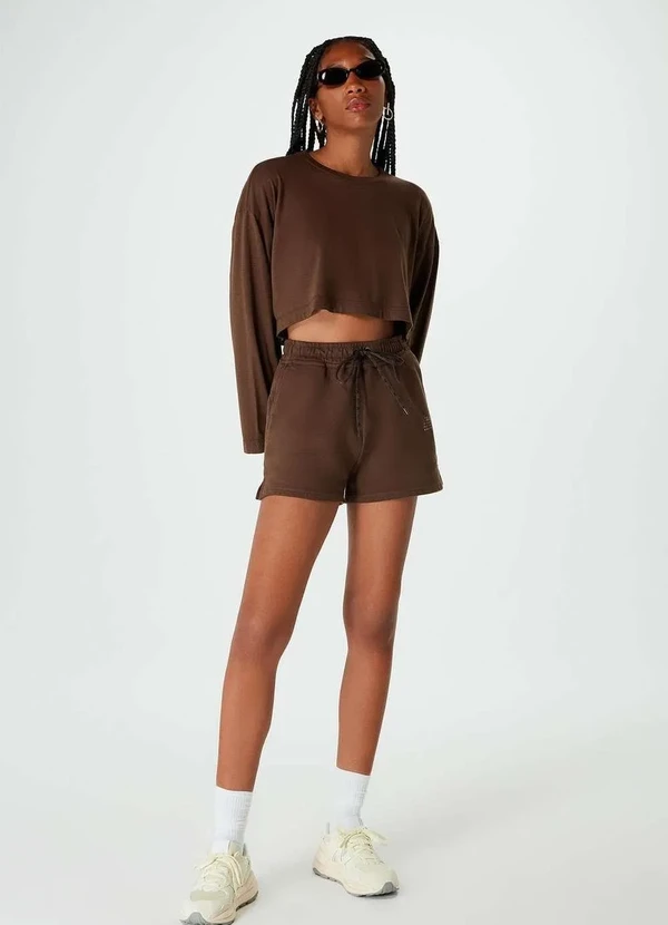 Hering - Shorts Feminino em Moletom Hering e Nv Marrom