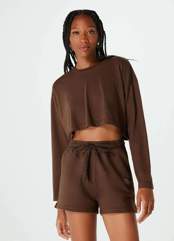 Hering - Shorts Feminino em Moletom Hering e Nv Marrom 4