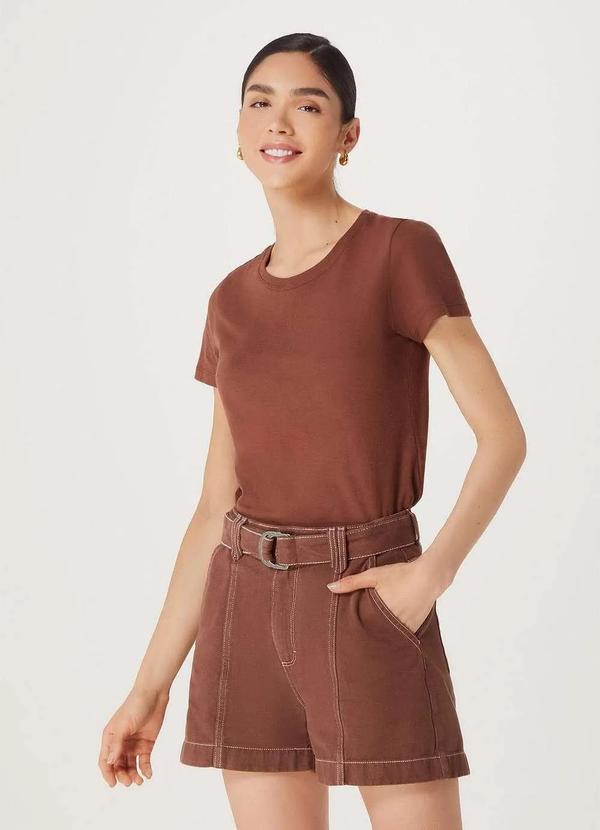 Hering - Shorts Feminino em Sarja Cintura Alta Marrom