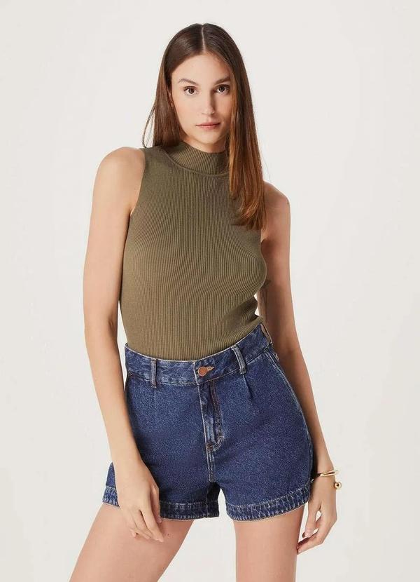 Hering - Shorts Jeans Feminino Curto Reto Cintura Alta Azul