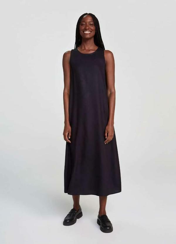 Hering - Vestido Basico Midi Viscose Creponada Preto