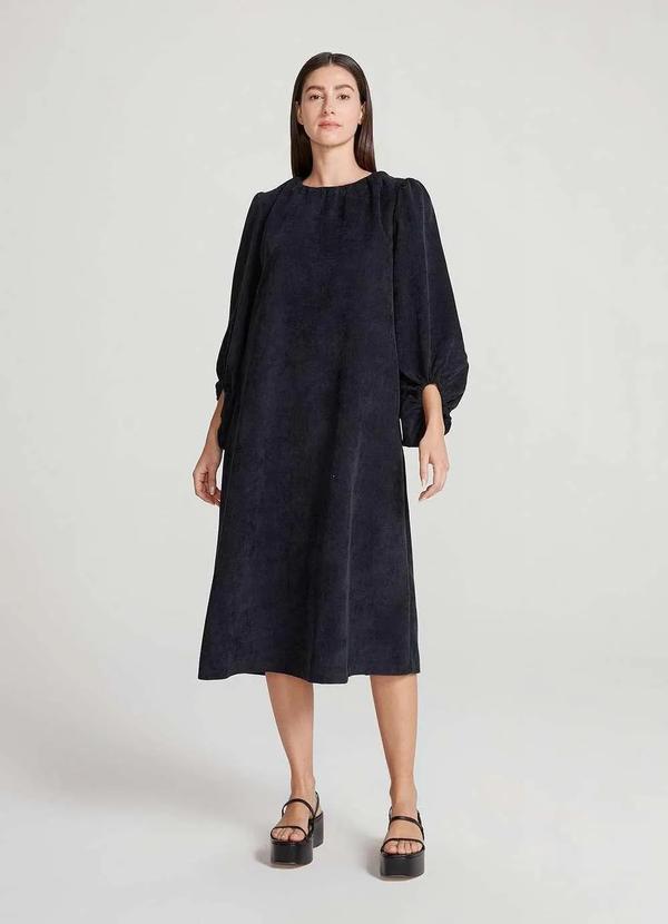 Hering - Vestido de Veludo Midi com Bolsos Preto 3