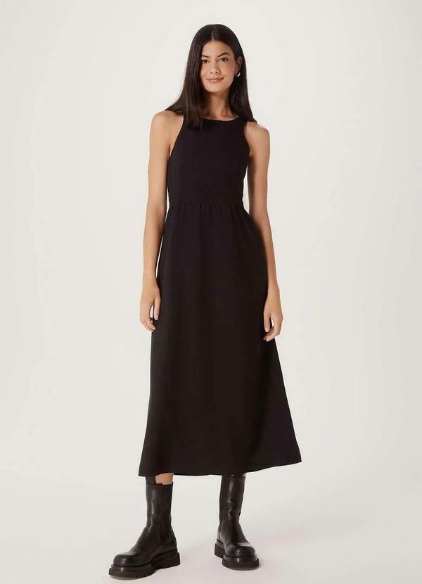 Hering - Vestido Midi Acinturado em Viscose Preto