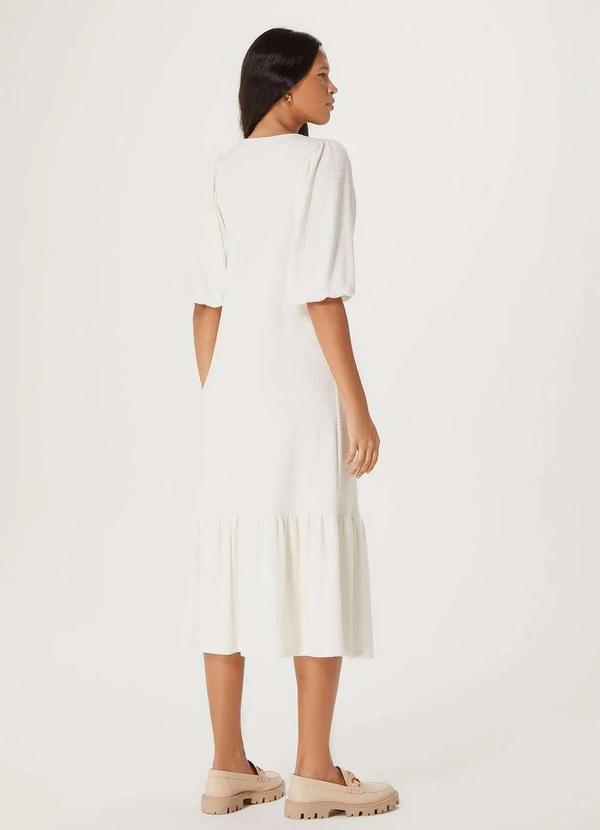 Hering - Vestido Midi Manga 3/4 em Malha Texturizada Branco 3