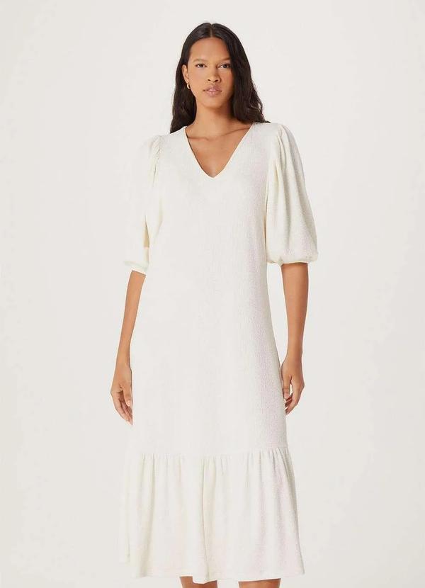 Hering - Vestido Midi Manga 3/4 em Malha Texturizada Branco 4
