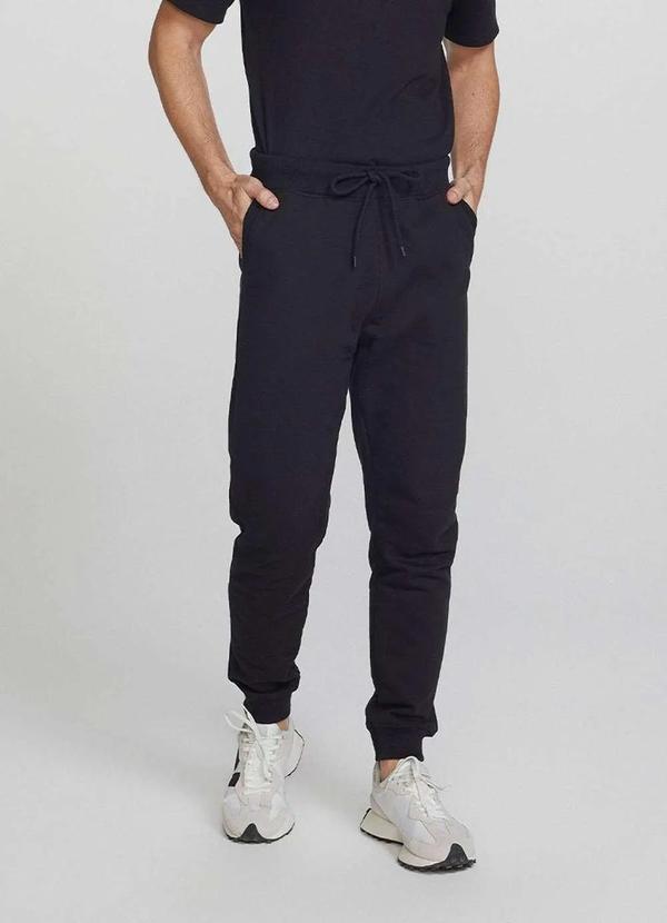 Calca Basica Masculina Jogger em Moletom Preto Hering Oficial