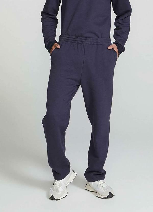 Hering - Calca Basica Masculina Reta em Moletom Peluciado Azul