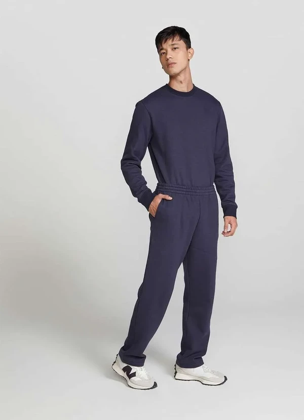 Hering - Calca Basica Masculina Reta em Moletom Peluciado Azul 5