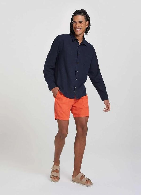Hering - Camisa Basica Masculina Slim Manga Longa em Linho Azul