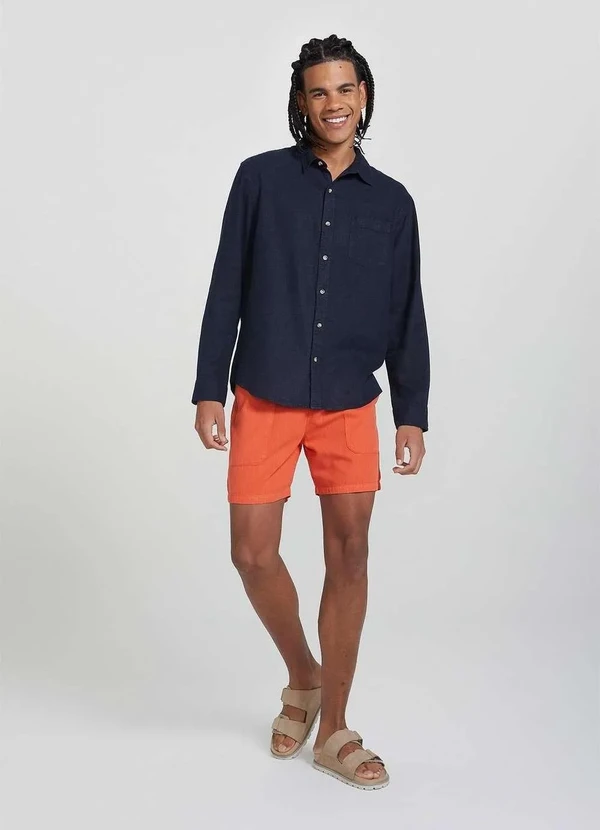 Hering - Camisa Basica Masculina Slim Manga Longa em Linho Azul 3