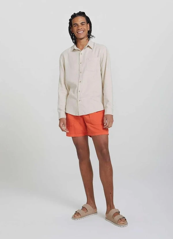 Hering - Camisa Basica Masculina Slim Manga Longa em Linho Bege