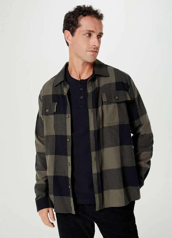 Hering - Camisa Masculina Comfort Xadrez Flanelada Verde