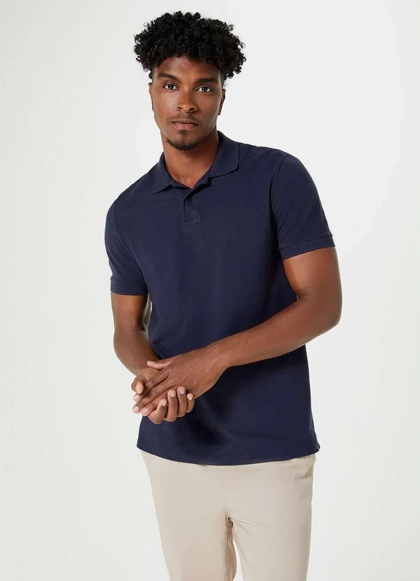 Hering - Camisa Polo Masculina em Piquet Azul