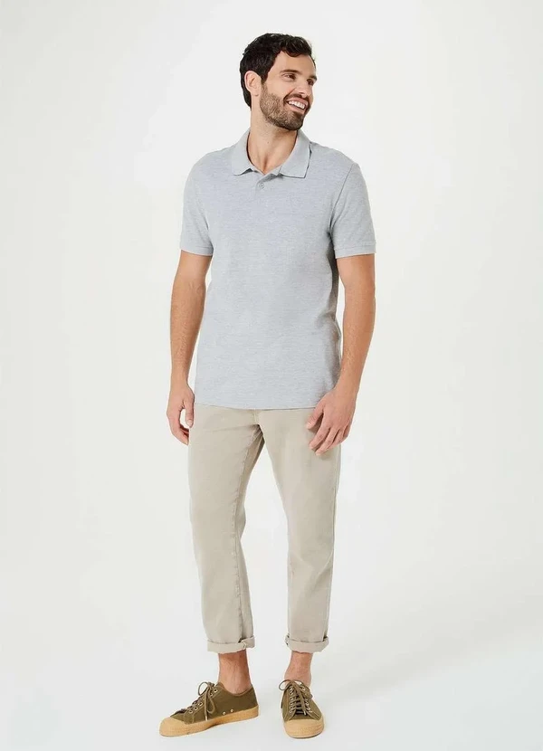 Hering - Camisa Polo Masculina em Piquet Cinza 4