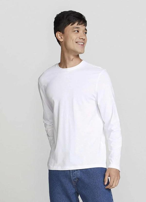 Hering - Camiseta Basica Masculina Manga Longa em Algodao Peruano Branco