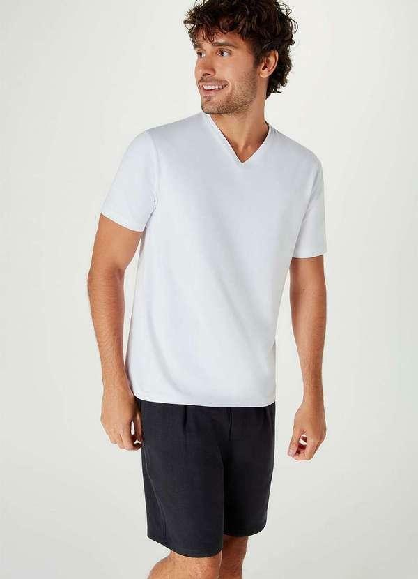 Camiseta Basica Masculina Slim Gola V Branco - Hering Oficial