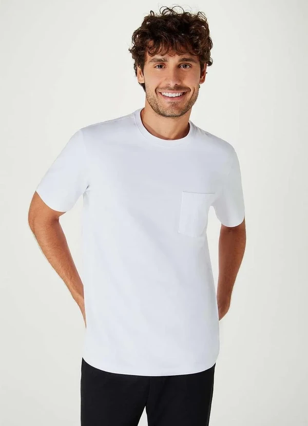 Hering - Camiseta Basica Masculina Super Cotton com Bolso Branco