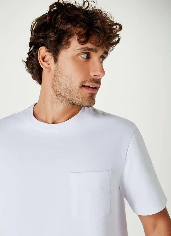 Hering - Camiseta Basica Masculina Super Cotton com Bolso Branco 2
