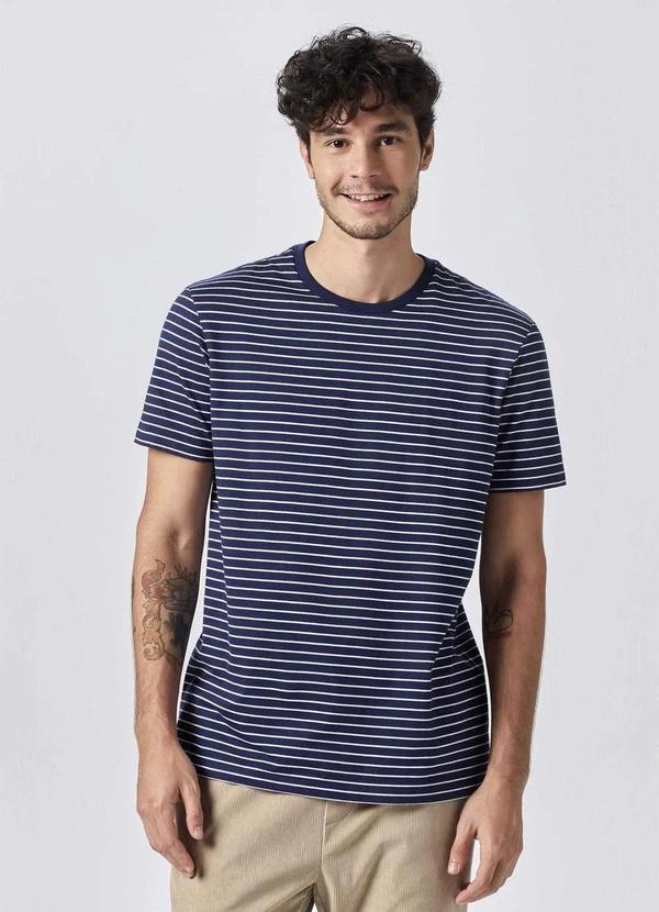 Hering - Camiseta Masculina Manga Curta Listrada Azul
