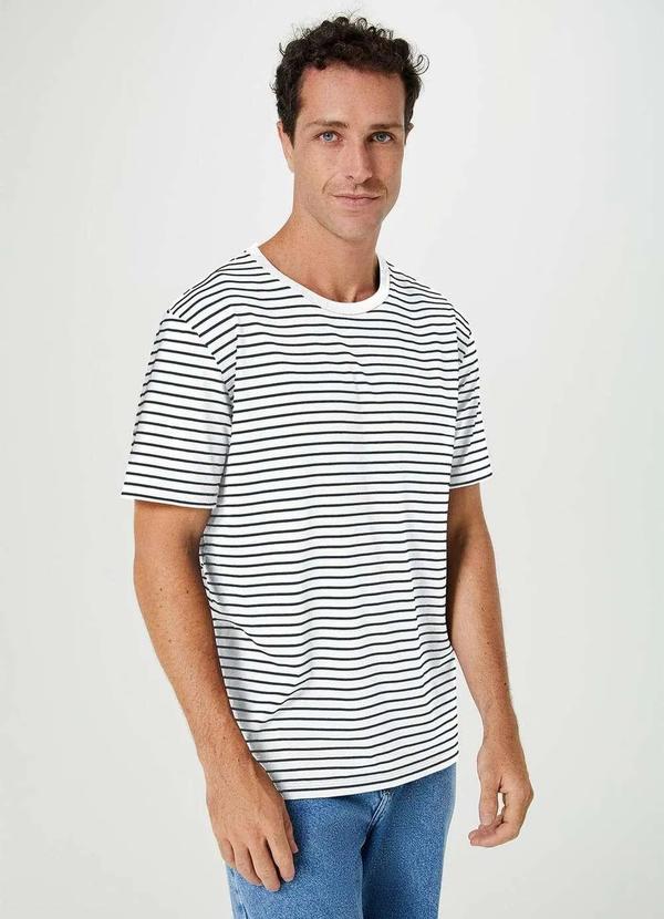Hering - Camiseta Masculina Manga Curta Listrada Cinza