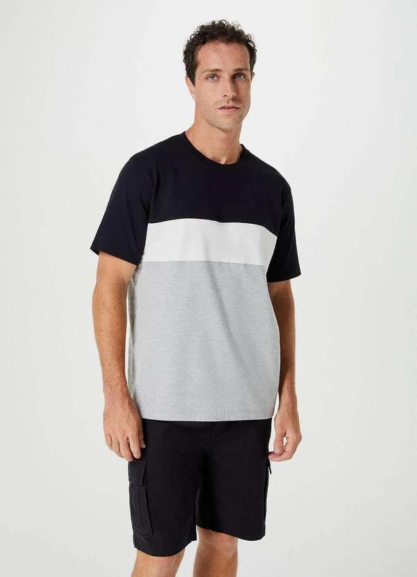 Hering - Camiseta Masculina Manga Curta Tricolor Cinza