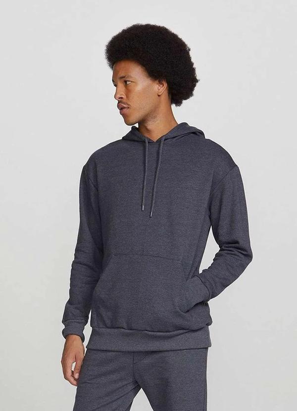 Hering - Blusao Basico Masculino de Moletom Peluciado com Capuz Cinza