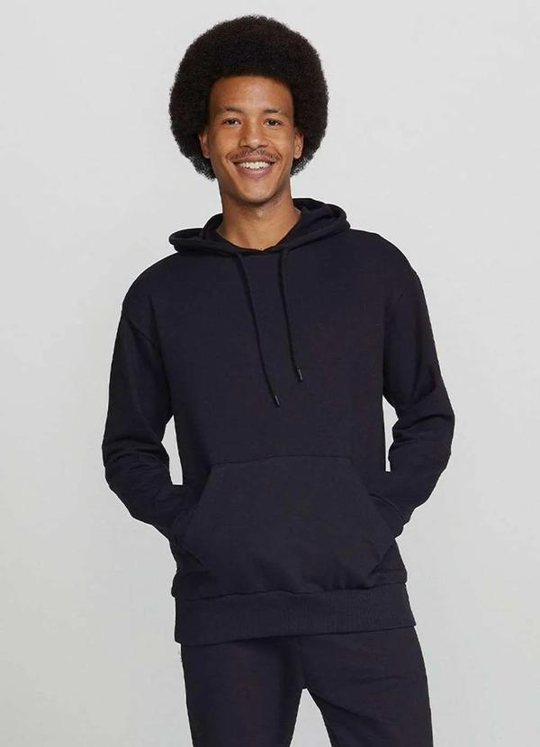 Hering - Blusao Basico Masculino de Moletom Peluciado com Capuz Preto