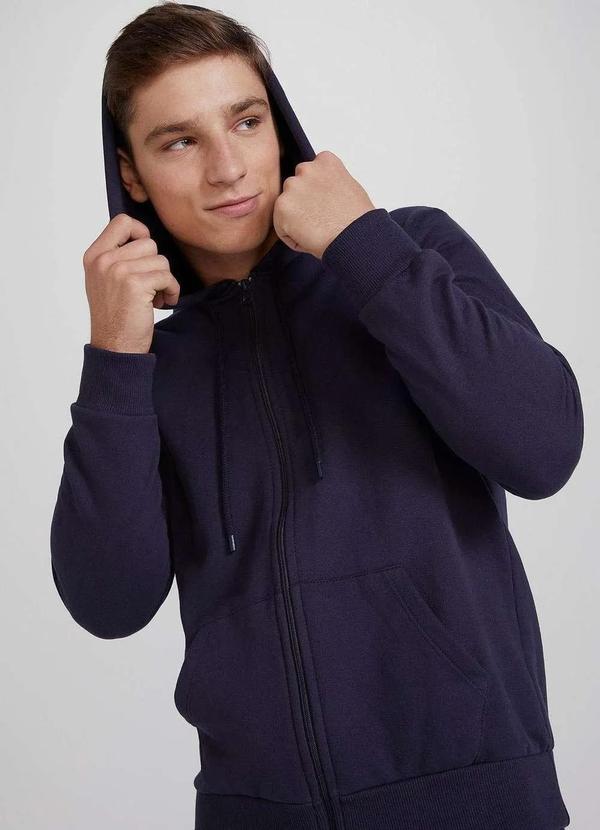 Hering - Jaqueta Basica Masculina de Moletom Peluciado com Capuz Azul