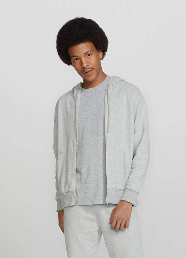 Hering - Jaqueta Basica Masculina de Moletom Peluciado com Capuz Cinza