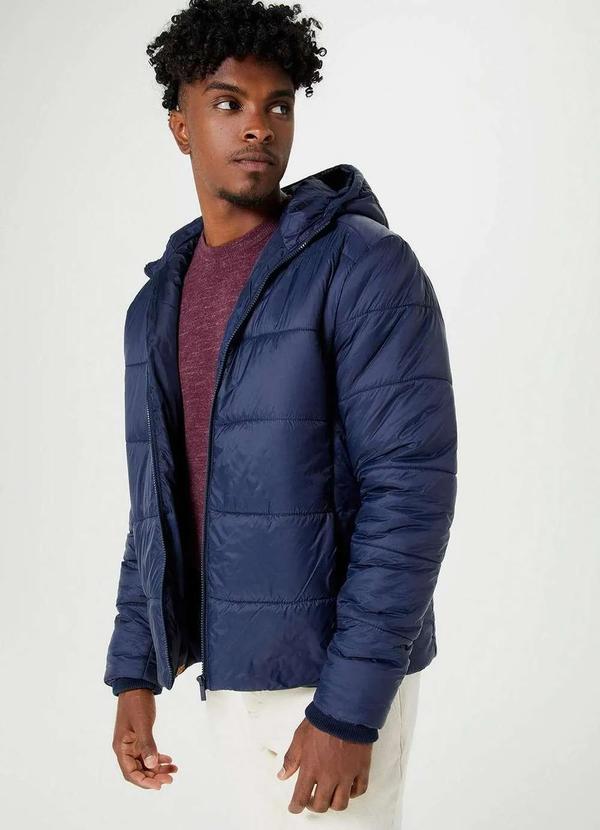 Hering - Jaqueta Puffer Masculina com Capuz Azul