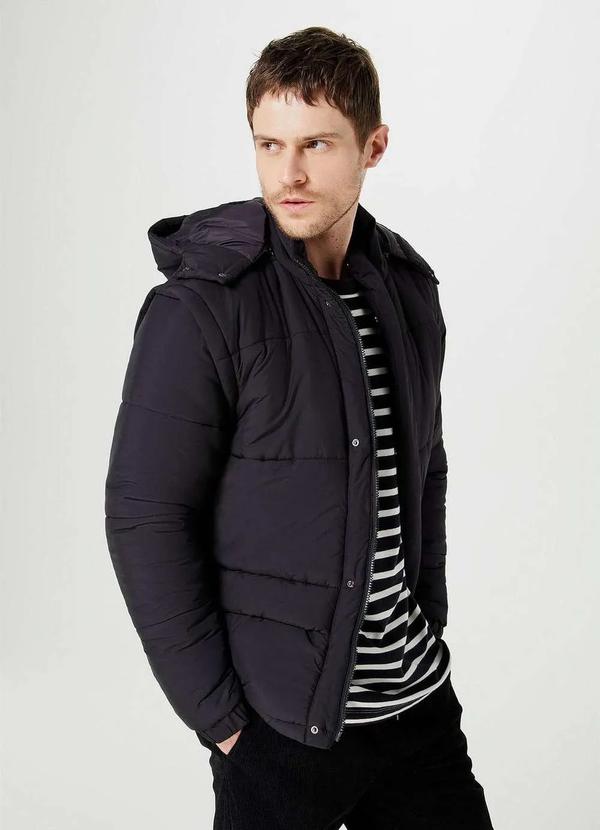 Hering - Jaqueta Puffer Masculina com Manga Removivel Preto
