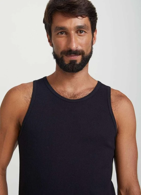 Hering - Regata Basica Masculina Slim em Ribana Preto