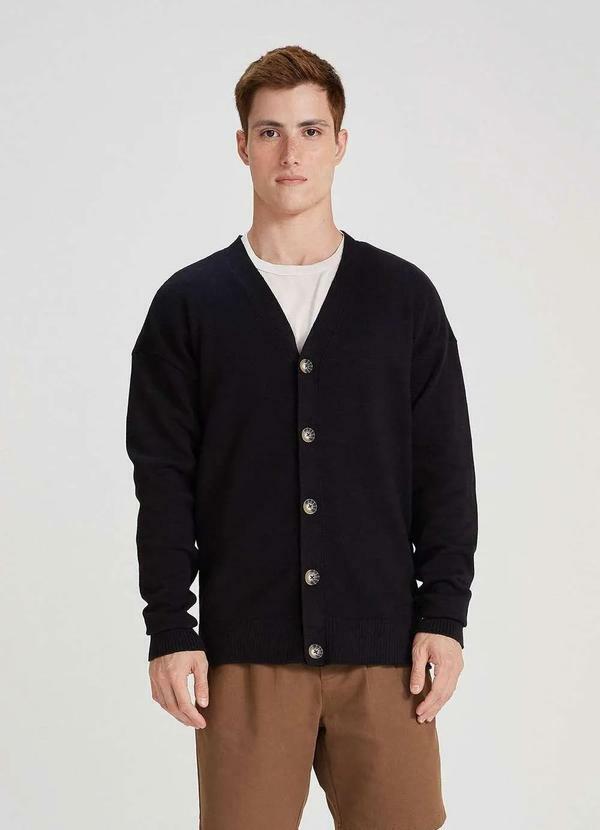 Hering - Cardigan Masculino Comfort em Trico Preto