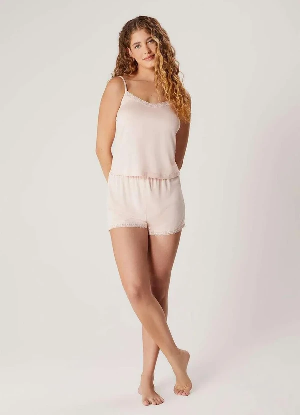 Hering - Pijama Feminino Curto com Regata e Shorts Rosa