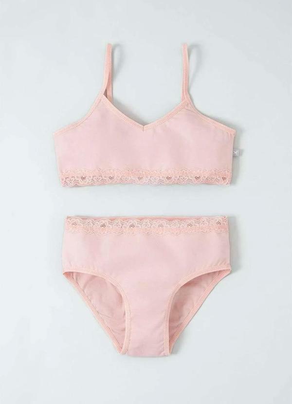 Hering Kids - Conjunto Infantil Menina Top e Calcinha com Renda Rosa