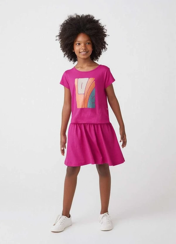 Hering Kids - Vestido Infantil Curto Estampado Tam 1 a 16 Rosa