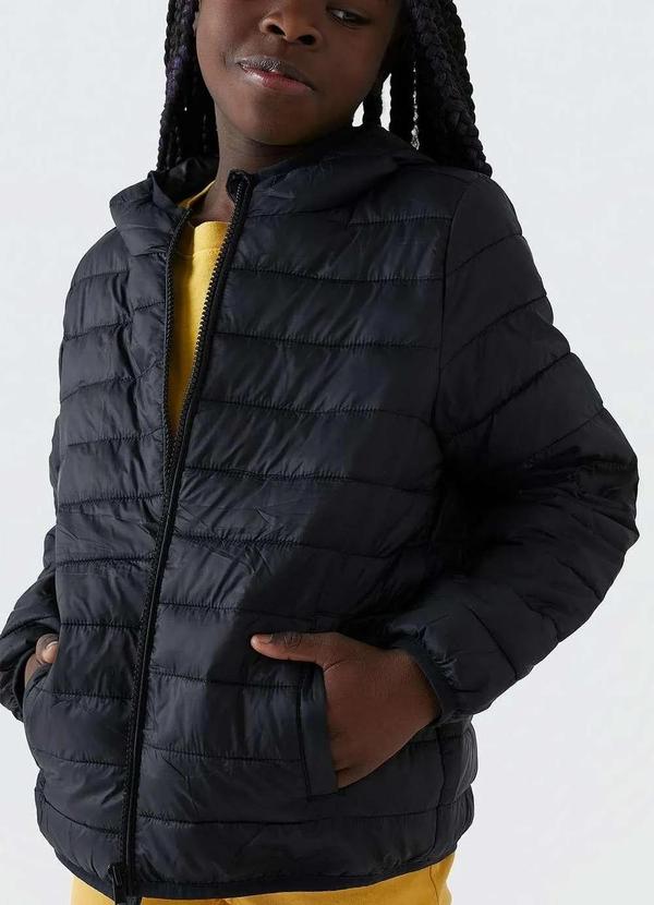 Hering - Jaqueta Puffer Infantil Unissex com Capuz Tam 1 a 16 Preto 2