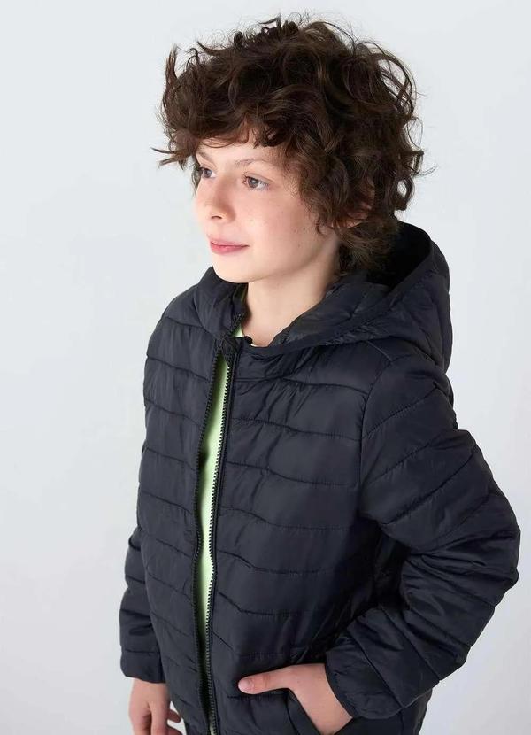 Hering - Jaqueta Puffer Infantil Unissex com Capuz Tam 1 a 16 Preto 5