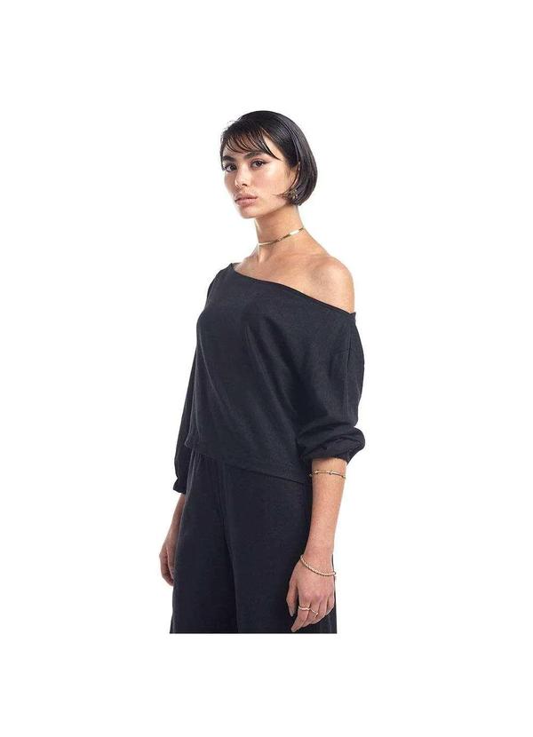 Brohood - Blusa Gola Canoa em Linho Brohood Preto Preto