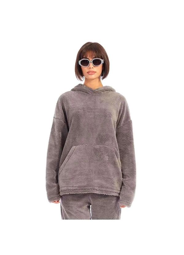 Brohood - Blusao Teddy Canguru Brohood Feminino Sherpa Grafite Cinza
