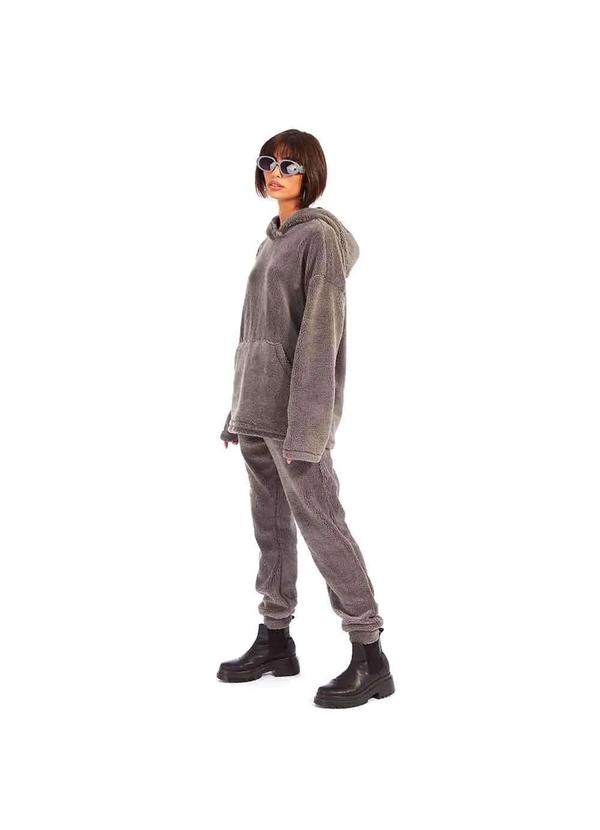 Brohood - Conjunto Teddy Feminino Blusao e Calca Sherpa Grafite Cinza 2