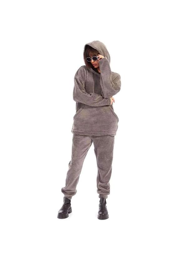 Brohood - Conjunto Teddy Feminino Blusao e Calca Sherpa Grafite Cinza 4