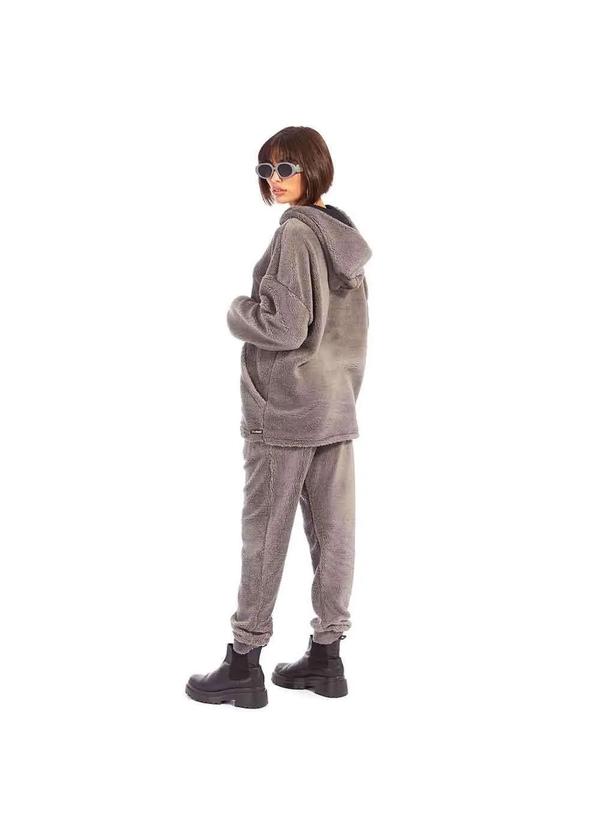 Brohood - Conjunto Teddy Feminino Blusao e Calca Sherpa Grafite Cinza 5