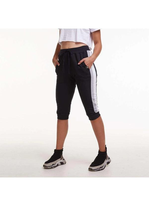 Brohood - Bermuda Saruel Sport Brohood Feminina Moletom Preto com Listras Preto