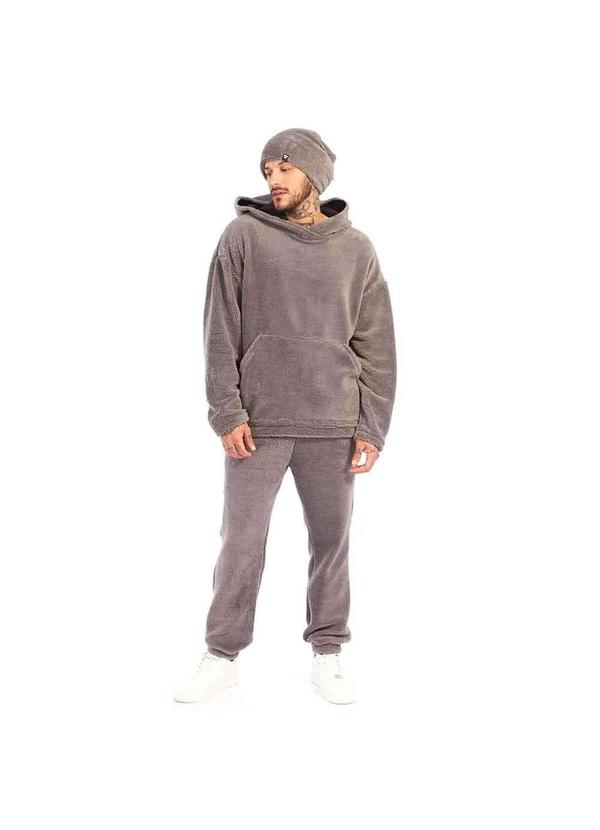 Brohood - Conjunto Teddy Masculino Blusao e Calca Sherpa Grafite Cinza