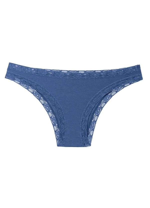 She - Calcinha Modal Biquíni com Renda Azul Jeans Escuro