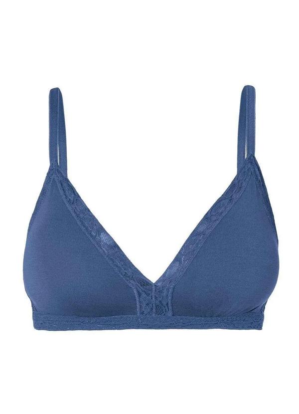 She - Sutiã Feminino Triângulo She Modal com Renda Bojo Removível Azul Jeans Escuro 4