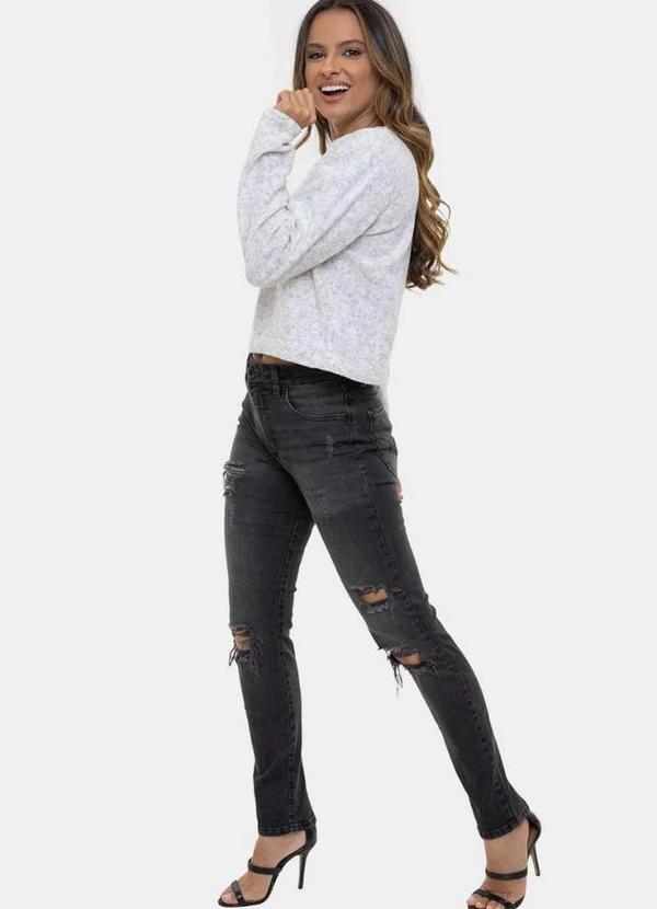 Pink Tricot - Blusa Cropped de Tricô Mousse Manga Longa Pink Tricot Feminino Preto