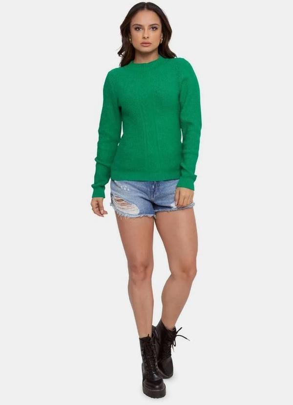 Pink Tricot - Blusa Manga Longa Pink Tricot com Trança na Frente Tricô Feminina Verde