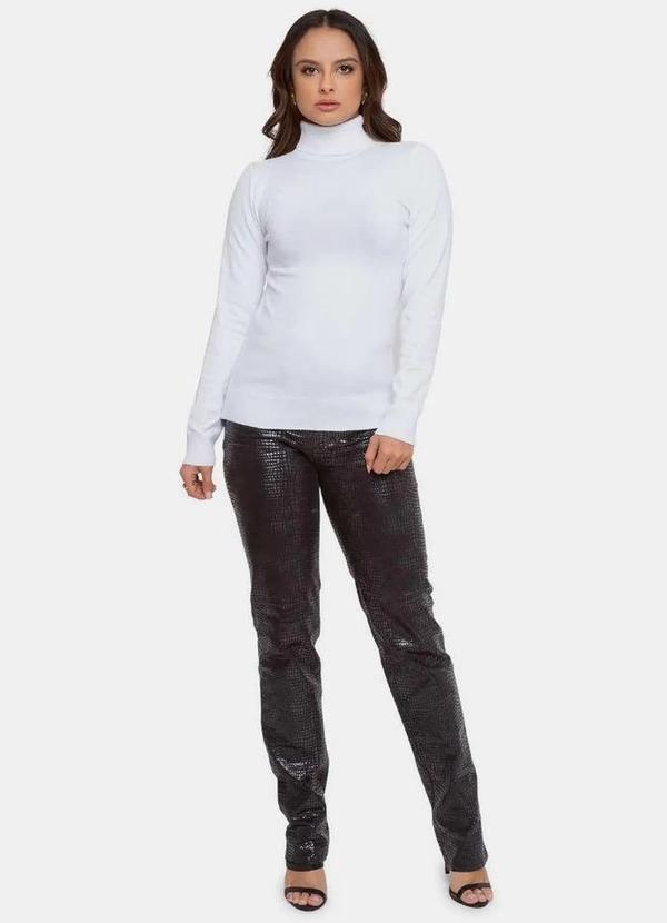 Pink Tricot - Blusa Tricô Gola Alta Pink Tricot Cacharrel Manga Longa Feminina Branco